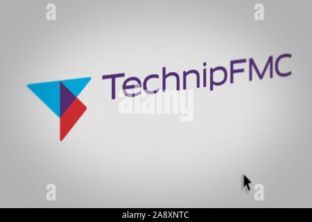Logo of the public company TechnipFMC displayed on a computer screen in ...