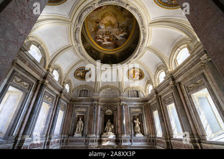 Decorated ceiling and statues of Grand Staircase of Honour of Caserta Royal Palace, UNESCO World Heritage Site. Caserta, Italy, October 2019 Stock Photo