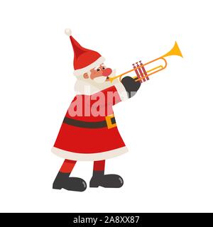 Santa Claus play trumpet vector icon isolated on white Stock Vector