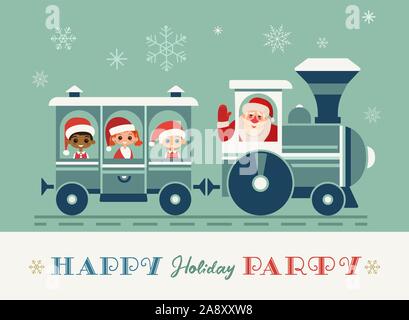 Happy holiday Santa train party vector poster Stock Vector