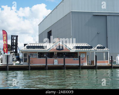 Dockside Store at Gulf Harbor Marina along the Intracoastal Waterway in Nokomis, Florida, USA, October 30, 2019, © Katharine Andriotis Stock Photo