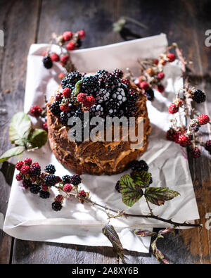caramel cake with forest fruit vintage fit food Stock Photo