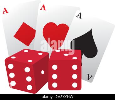Isolated casino poker cards with a pair of dices over a white background - Vector illustration Stock Vector