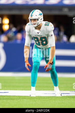 Miami Dolphins tight end Mike Gesicki (88) runs onto the field as he is  introduced to the fans before an NFL football game between the Houston  Texans and the Miami Dolphins, Sunday,