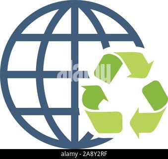 Recycling arrows and globe or earth icon. Stock Vector illustration isolated on white background. Stock Vector