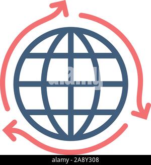 Earth globe planet icon with three arrows around. Stock Vector illustration isolated on white background. Stock Vector