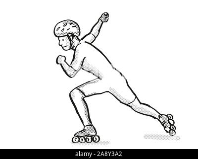 Retro Cartoon Style Drawing Of An Athlete Skater Inline Speed Skating On  Isolated Background Done In Black And White Stock Photo, Picture and  Royalty Free Image. Image 136394542.