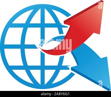 blue globe sphere with two up and down arrows. Stock Vector illustration isolated on white background. Stock Vector