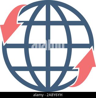World or globe sphere with two up and down arrows. Stock Vector illustration isolated on white background. Stock Vector