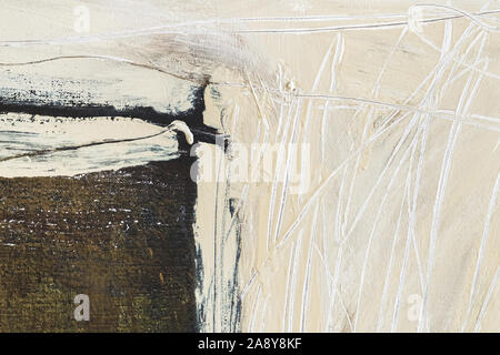 Painted canvas texture close up. Shabby and scratched empty background in beige and brown color. Stock Photo