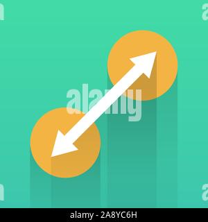 Diagonal resize arrows with dots vector icon on green background with shadow. Flat vector zoom view icon symbol sign from modern arrows collection for Stock Vector