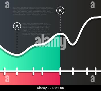 Abstract financial chart with uptrend line graph on black background. Vector illustration. Stock Vector