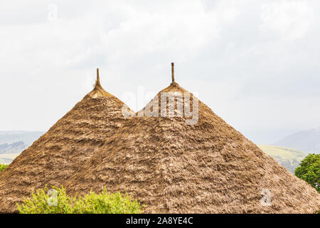 Ethiopia. North Gondar. Simien Mountains National Park. Thatched rooves at the Simien Lodge. Stock Photo