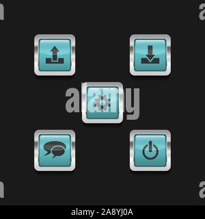 3D Blue square button icon vector. Shiny 3d icon with metal frame Stock Vector
