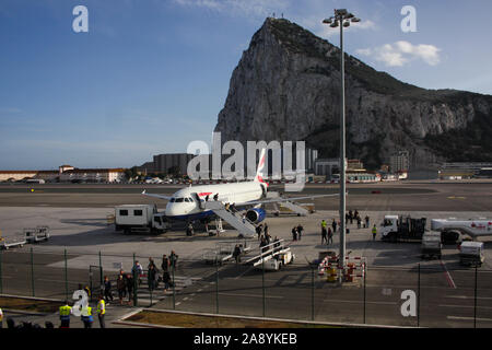 Waiting to board our Airbus A320 home at the new Gibraltar International Airport Stock Photo