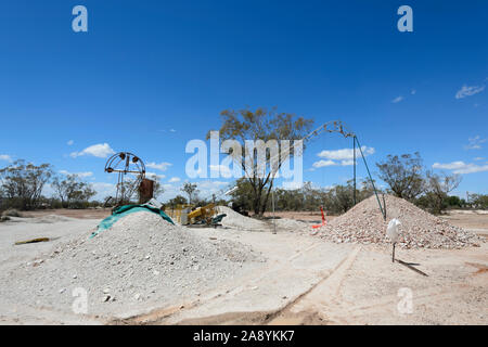 Mullock Heaps at an opal mining operation, Lightning Ridge, New South Wales, NSW, Australia Stock Photo