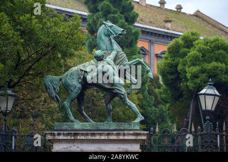 Clodt horses sculpture in front of the garden of Royal Palace in Naples Stock Photo