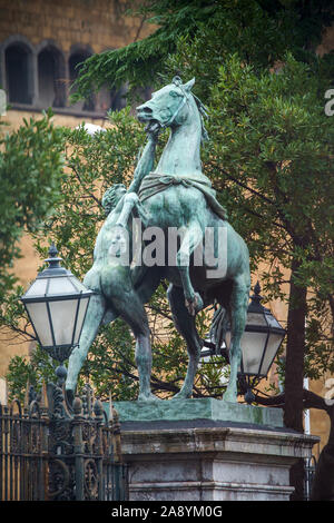 Clodt horses sculpture in front of the garden of Royal Palace in Naples Stock Photo