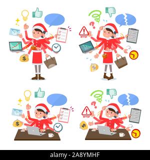 A set of Santa Claus costume women who perform multitasking in the office.There are things to do smoothly and a pattern that is in a panic.It's vector Stock Vector