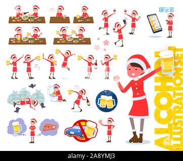 A set of Santa Claus costume women related to alcohol.There is a lively appearance and action that expresses failure about alcohol.It's vector art so Stock Vector