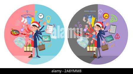 A set of Santa Claus costume women who perform multitasking in offices and private.There are things to do smoothly and a pattern that is in a panic.It Stock Vector