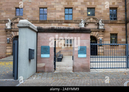 Nuremberg, Germany - October 23rd 2019: Entrance to the Memorium Nurnberger Prozesse - the Memorial to the Nuremberg Trials in the city of Nuremberg, Stock Photo