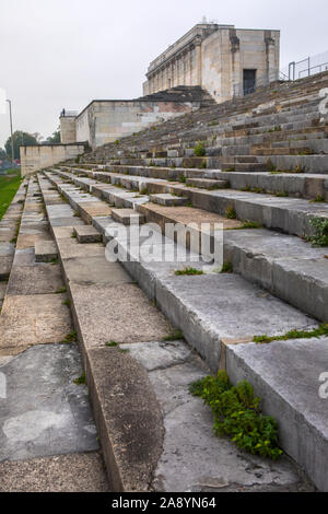 Nuremberg, Germany - October 24th 2019: Remains of the Zeppelinfeld grandstand in Nuremberg, Germany. It is the grandstand from which Adolf Hitler mad Stock Photo