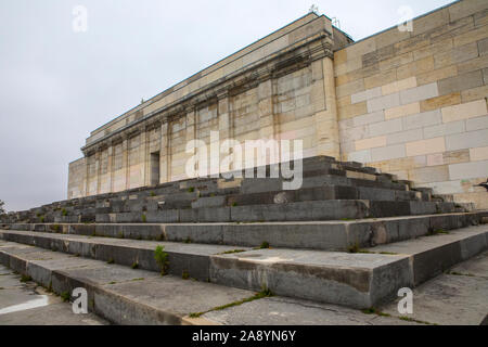 Nuremberg, Germany - October 24th 2019: Remains of the Zeppelinfeld grandstand in Nuremberg, Germany. It is the grandstand from which Adolf Hitler mad Stock Photo