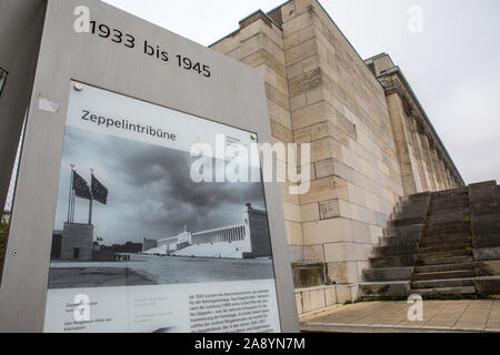 Nuremberg, Germany - October 24th 2019: Remains of the historic Zeppelinfeld grandstand in Nuremberg, Germany. It was the grandstand from which Adolf Stock Photo