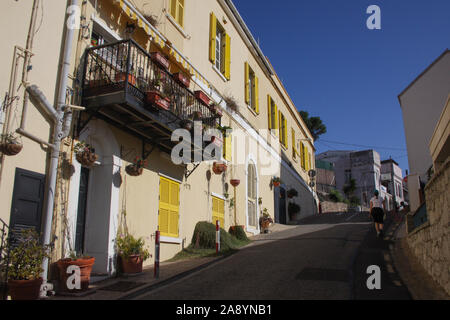 Walking up Naval Hospital Hill in Gibraltar Stock Photo