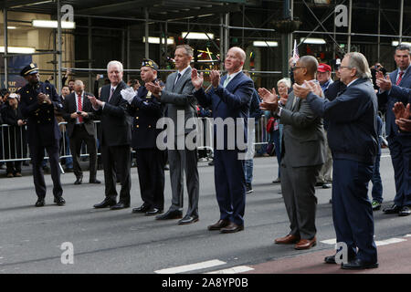 New York, New York, USA. 11th Nov, 2019. New York City Police Commissioner James P. O'Neil and incoming new New York City Police Commissioner Dermot Shea attend the New York City 100th Veterans Day Parade held along 5th Avenue on November 11, 2019 in New York City. Credit: Mpi43/Media Punch/Alamy Live News Stock Photo