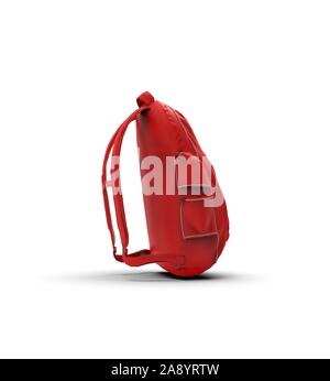 Red Backpacks isolated on White 3D Rendering Stock Photo