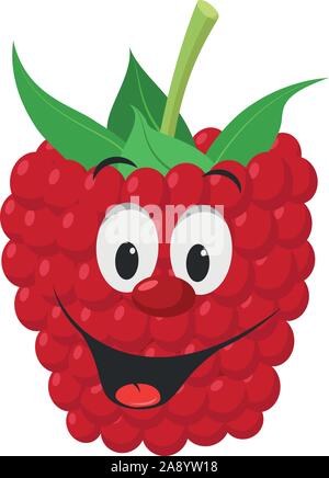 Fruits Characters Collection: Vector illustration of a funny and smiling raspberry character. Stock Vector