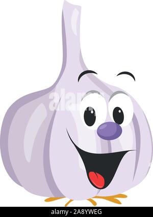 Vegetables Characters Collection: Vector illustration of a funny and smiling garlic in cartoon style. Stock Vector