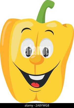 Vegetables Characters Collection: Vector illustration of a funny and smiling yellow pepper in cartoon style. Stock Vector