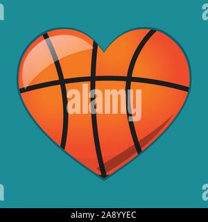 heart with basketball ball  for loving basketball sport concept vector symbol illustration Stock Vector