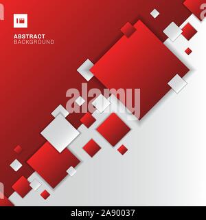 Abstract red and white gradient diagonal separate geometric squares overlapping background technology concept. Vector illustration Stock Vector