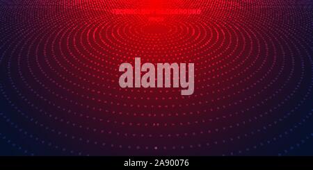 Abstract red radial dots pattern halftone on dark blue gradient background. Technology digital concept futuristic neon lighting. Vector illustration Stock Vector