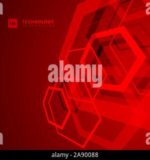 Abstract geometric overlapping hexagon shape technology digital futuristic concept perspective red background with space for your text. Vector illustr Stock Vector