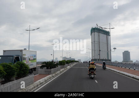 A tower is under construction behind Tran Phu Bridge ( Cầu Trần Phú ) in Nha Trang, Vietnam Stock Photo