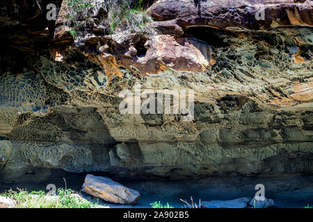 Swallow cave in Great Otway National Park contains thousands of natural holes where swallows nest. Stock Photo