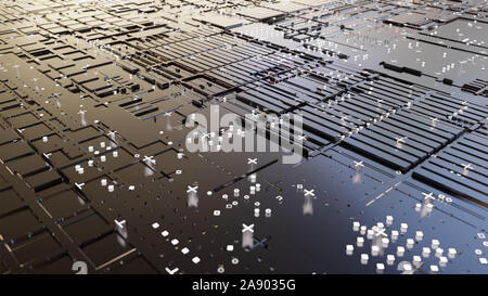 Abstract Central Computer Processors Concept. 3D illustration. Conceptual CPU on circuit board - PCB Stock Photo
