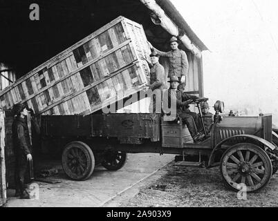 Motor transportation of Aeroplanes. A completed aeroplane leaving a U.S. Factory enrooted to its destination overseas Stock Photo