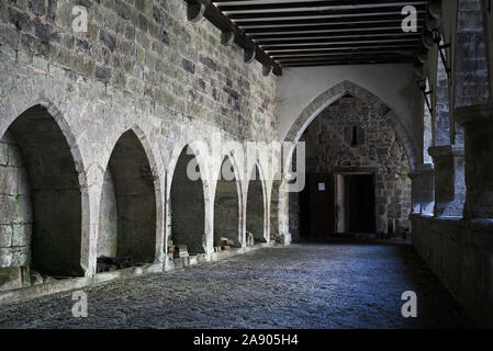 Roncevalles, Spain-May 20, 2017: The cloister in the church at Roncevalles, Camino de Santiago Stock Photo