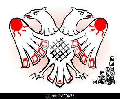 Abstract image of the white double eagle in the style of ancient Indians on light background. EPS10 vector illustration. Stock Vector