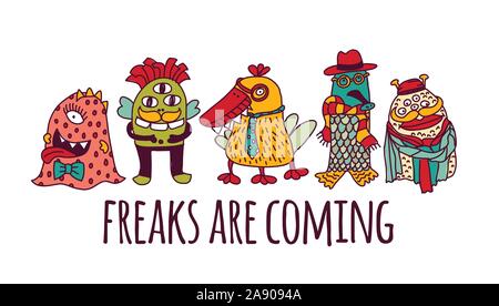 Aliens different freaks strange isolate objects on white. Color vector illustration EPS8 Stock Vector