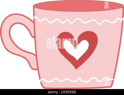 Valentine's Day. Cute cartoon cup with heart. Pink color Stock Vector