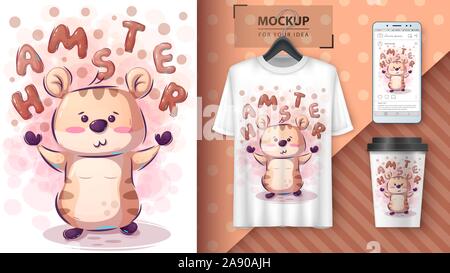 Cute hamster poster and merchandising Stock Vector