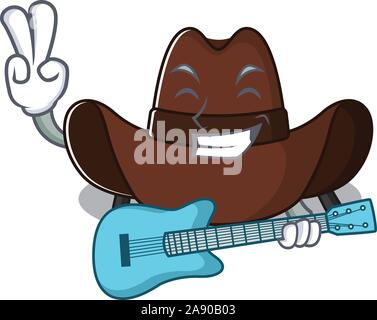 Mascot illustration the featuring cowboy hat with guitar Stock Vector