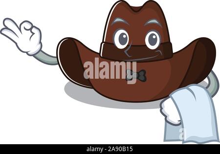 Mascot illustration the featuring cowboy hat waiter Stock Vector